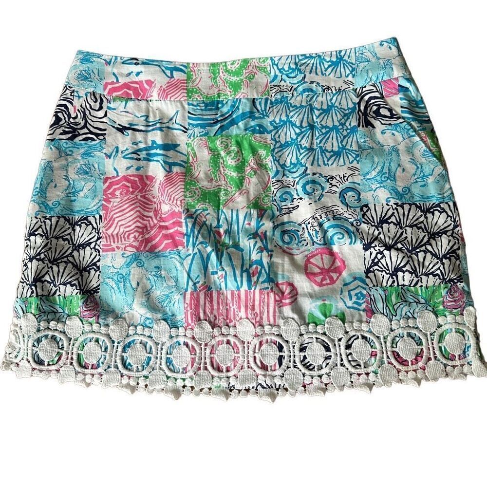 LILLY PULITZER Sea Life Skort Size 6 Multicolor Mini Pockets Venice Lace